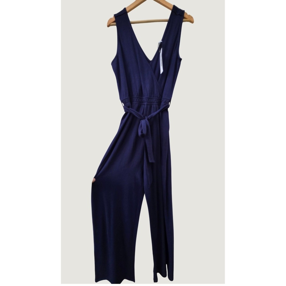 The Drop Caralyn Mirand Jumpsuit Womens XL Navy Blue Viscose Stretch Wide Leg